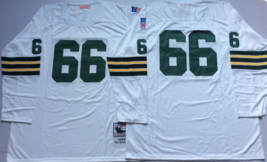 Men NFL Green Bay Packers 66 Nitschke white Mitchell Ness jerseys